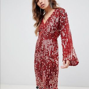 Red Sequin Wrap Dress